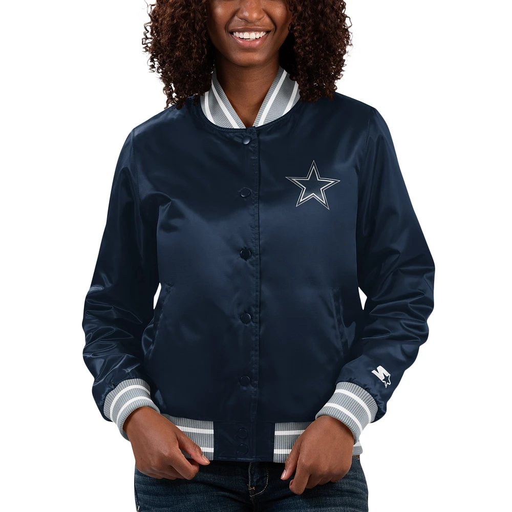 Women's Starter Navy Dallas Cowboys Full Count Satin Full-Snap Varsity Jacket