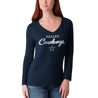 Women's G-III 4Her by Carl Banks Navy Dallas Cowboys Post Season Long Sleeve V-Neck T-Shirt