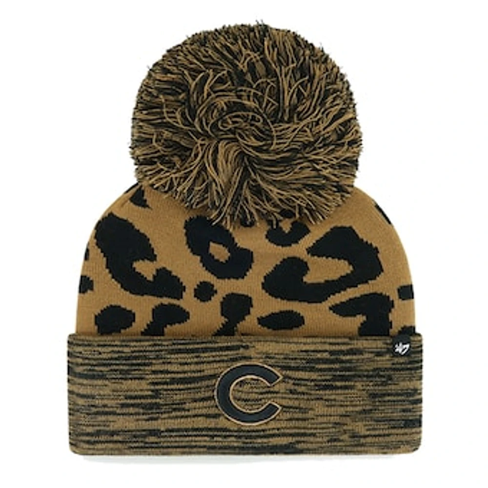 Women's '47 Chicago Cubs Leopard Rosette Cuffed Knit Hat with Pom