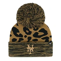 Women's '47 New York Mets Leopard Rosette Cuffed Knit Hat with Pom