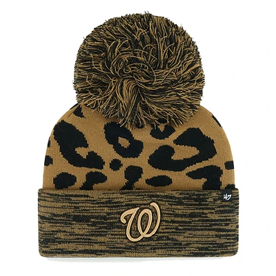 Women's '47 Washington Nationals Leopard Rosette Cuffed Knit Hat with Pom