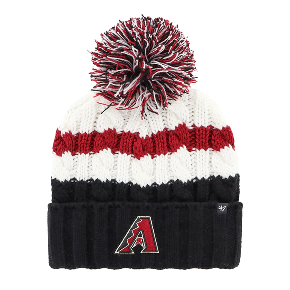 Women's '47 White/Black Arizona Diamondbacks Ashfield Cuffed Knit Hat with Pom