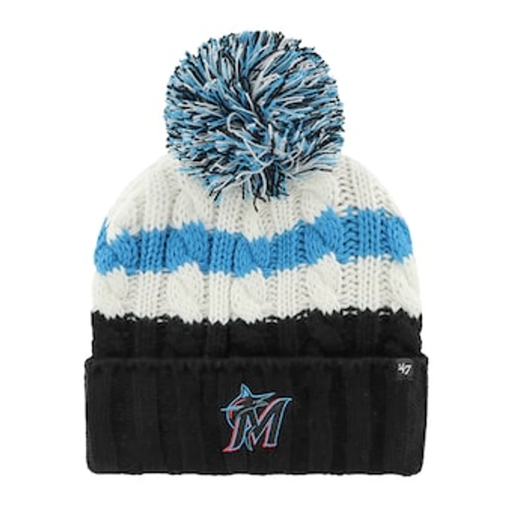 Women's '47 White/Black Miami Marlins Ashfield Cuffed Knit Hat with Pom