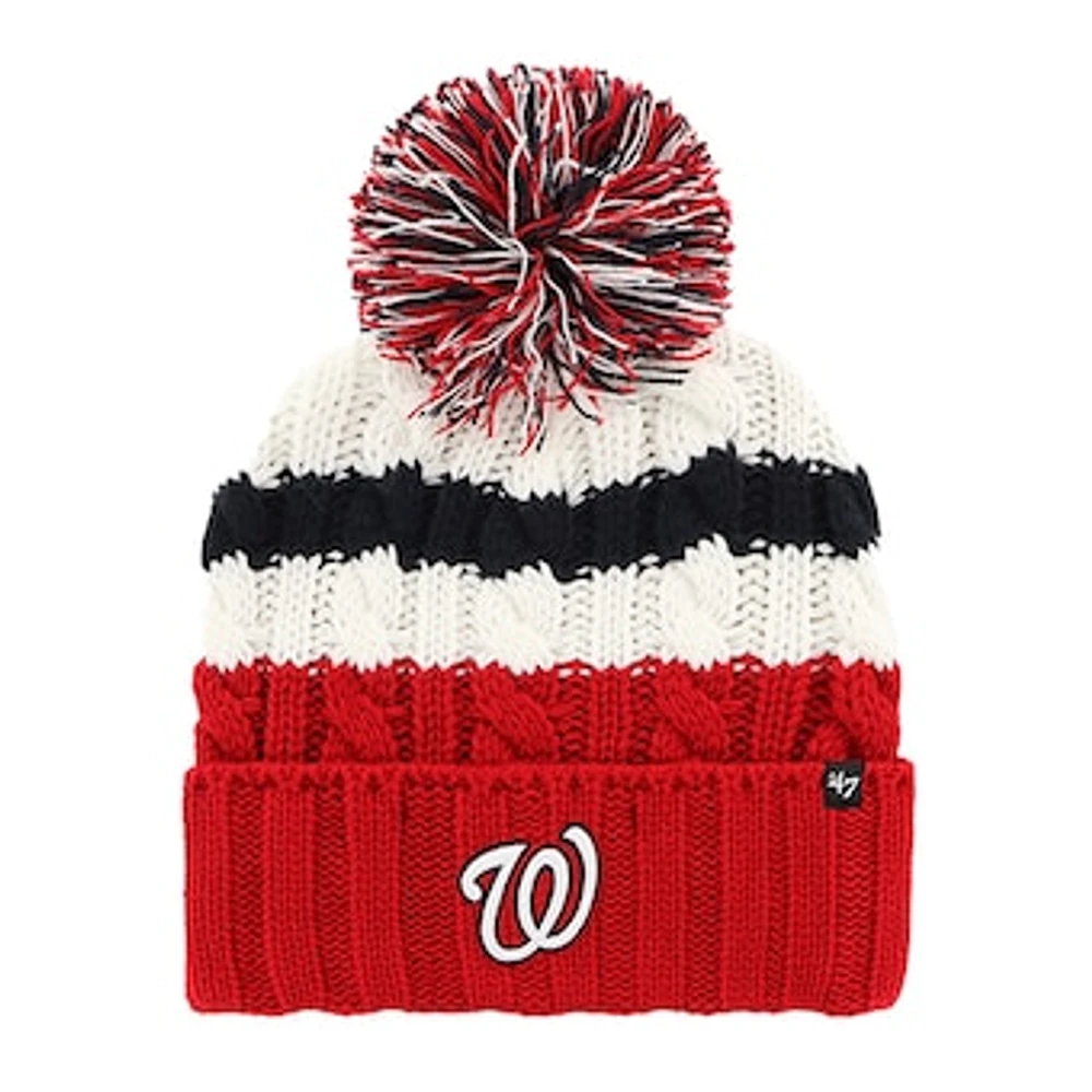 Women's '47 White/Red Washington Nationals Ashfield Cuffed Knit Hat with Pom