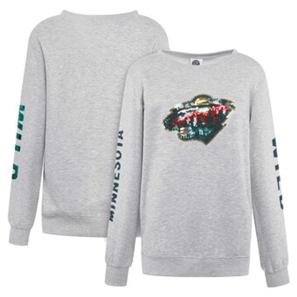 Women's Cuce Heather Gray Minnesota Wild Sequin Pullover Sweatshirt