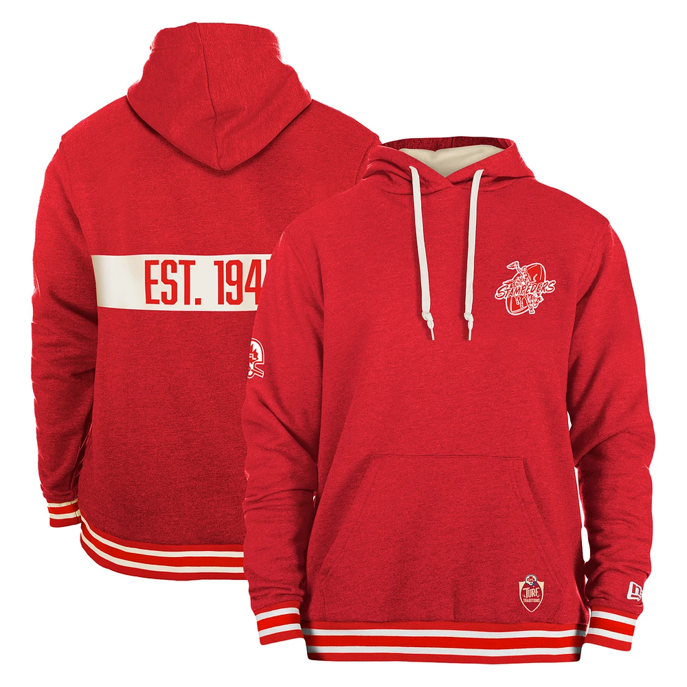 Men's New Era Red Calgary Stampeders Turf Traditions Pullover Hoodie