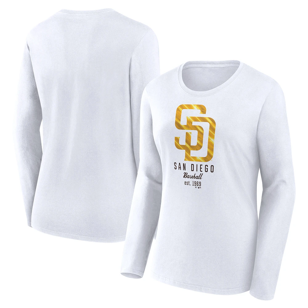 Women's Fanatics  White San Diego Padres Lightweight Fitted Long Sleeve T-Shirt