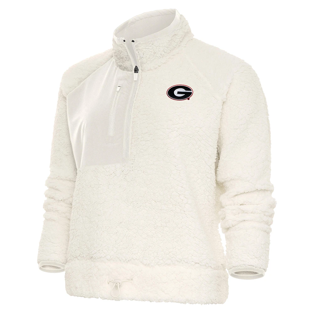 Women's Antigua Cream Georgia Bulldogs Fusion Half-Zip Pullover Jacket