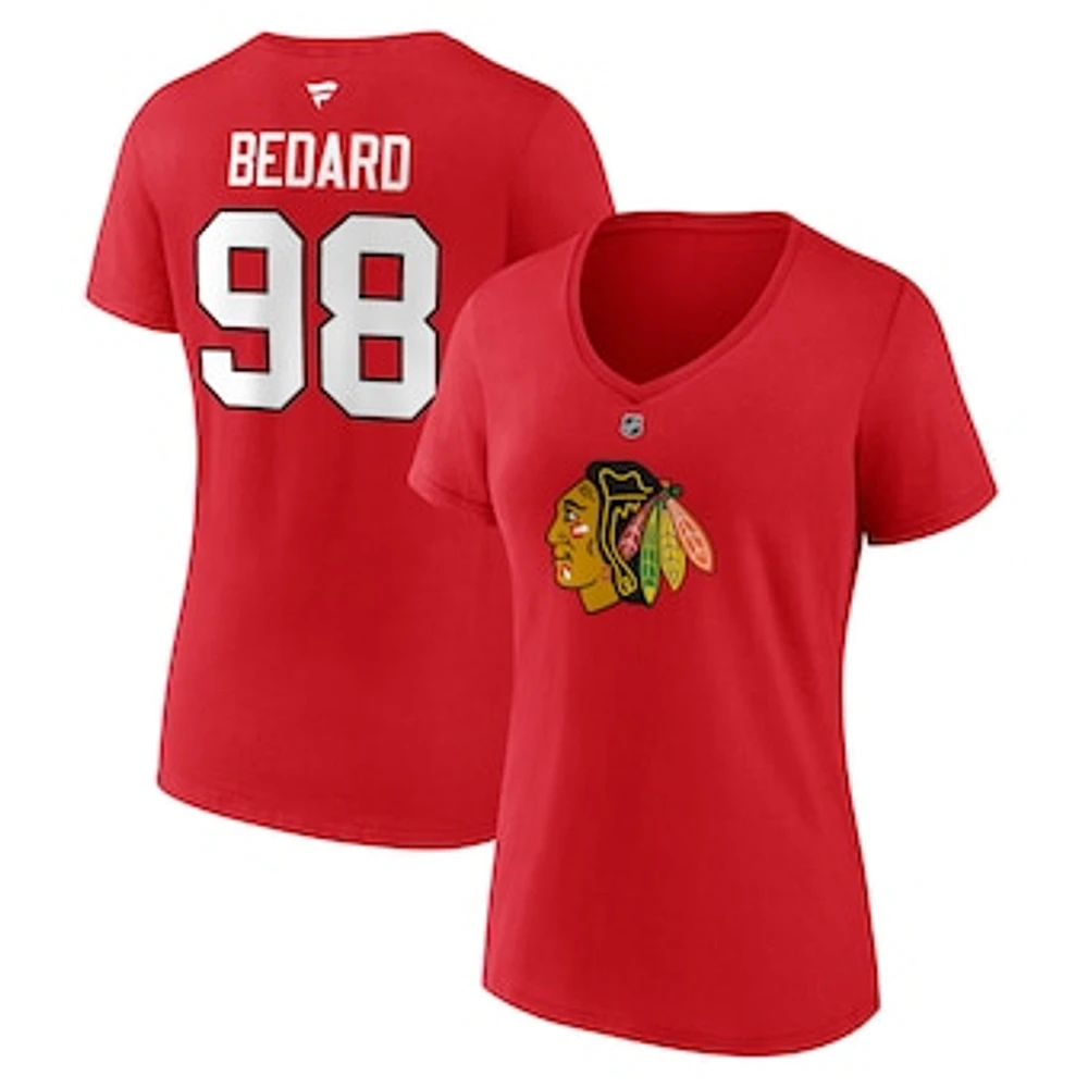 Women's Fanatics Connor Bedard Chicago Blackhawks 2023 NHL Draft Authentic Stack Player Name & Number V-Neck T-Shirt