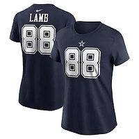 Women's Nike CeeDee Lamb Navy Dallas Cowboys Player Name & Number T-Shirt