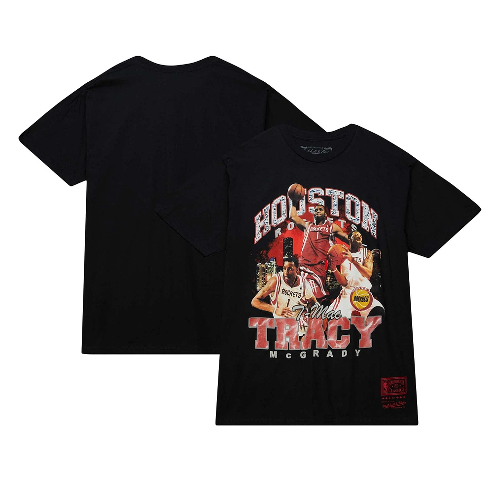 Men's Mitchell & Ness Tracy McGrady Black Houston Rockets Hardwood Classics Bling Concert Player T-Shirt