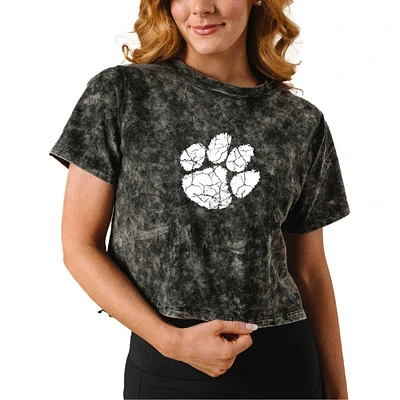 Women's Black Clemson Tigers Vintage Wash Milky Silk Cropped T-Shirt