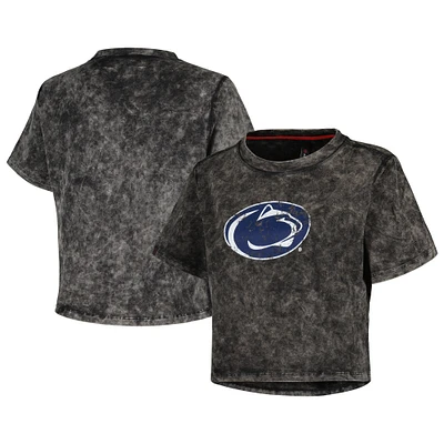 Women's Black Penn State Nittany Lions Vintage Wash Milky Silk Cropped T-Shirt