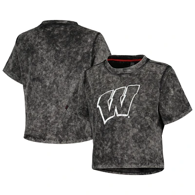 Women's Black Wisconsin Badgers Vintage Wash Milky Silk Cropped T-Shirt