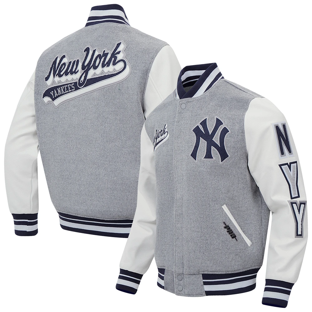 Men's Pro Standard Heather Gray New York Yankees Script Tail Wool Full-Zip Varity Jacket