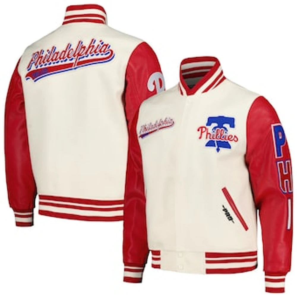 Men's Pro Standard Cream Philadelphia Phillies Script Tail Wool Full-Zip Varity Jacket