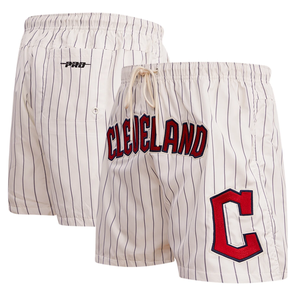 Men's Pro Standard Cream Cleveland Guardians Pinstripe Retro Classic Woven Shorts