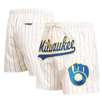 Men's Pro Standard Cream Milwaukee Brewers Pinstripe Retro Classic Woven Shorts