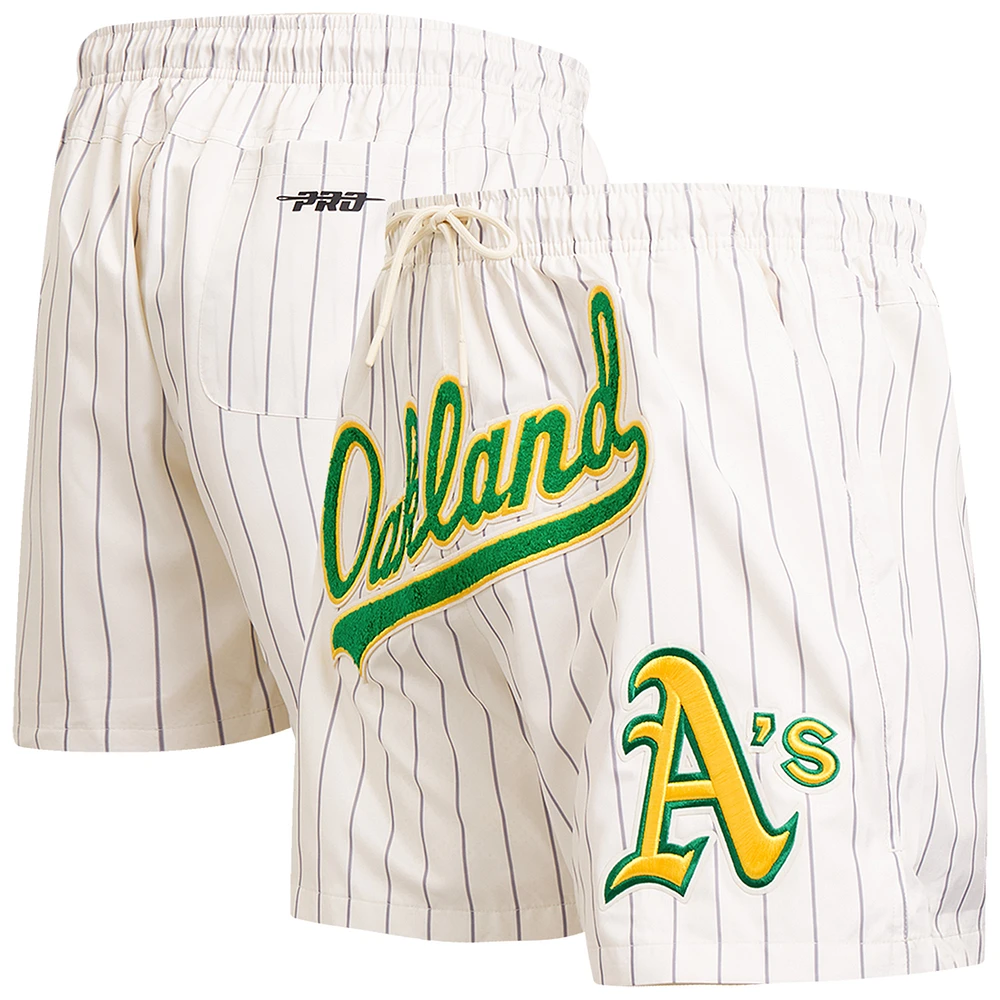 Men's Pro Standard Cream Oakland Athletics Pinstripe Retro Classic Woven Shorts