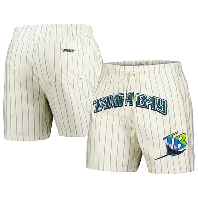 Men's Pro Standard Cream Tampa Bay Rays Pinstripe Retro Classic Woven Shorts