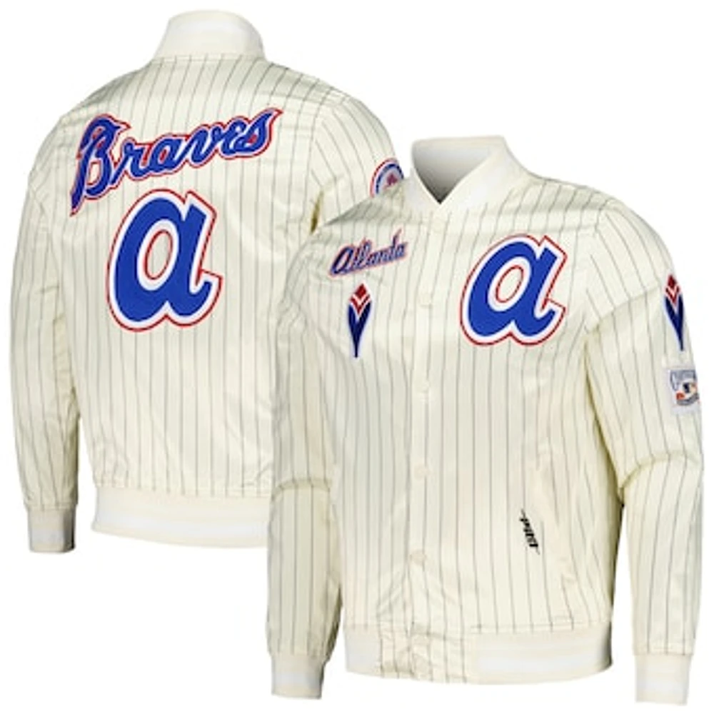 Men's Pro Standard Cream Atlanta Braves Cooperstown Collection Pinstripe Retro Classic Satin Full-Snap Jacket