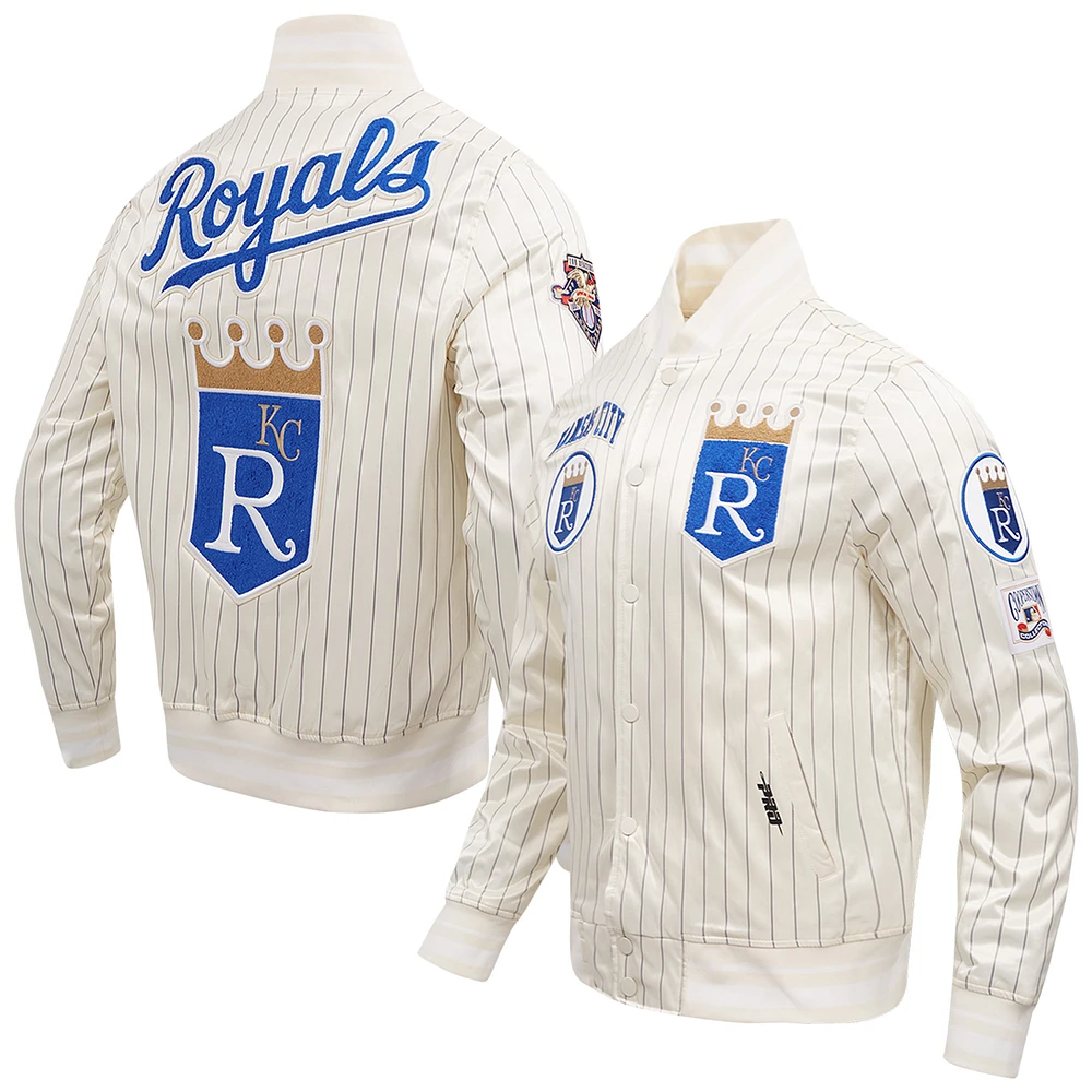 Men's Pro Standard Cream Kansas City Royals Cooperstown Collection Pinstripe Retro Classic Satin Full-Snap Jacket