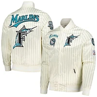 Men's Pro Standard Cream Florida Marlins Cooperstown Collection Pinstripe Retro Classic Satin Full-Snap Jacket