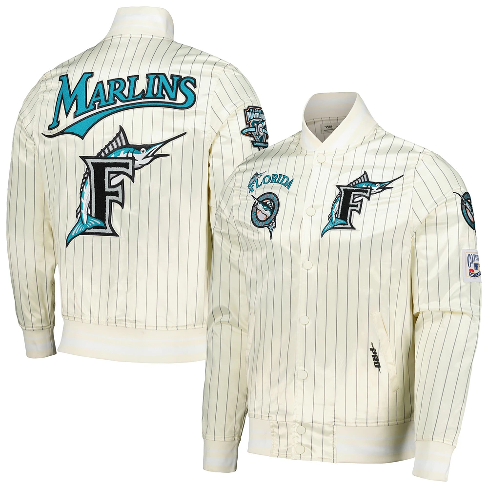 Men's Pro Standard Cream Florida Marlins Cooperstown Collection Pinstripe Retro Classic Satin Full-Snap Jacket