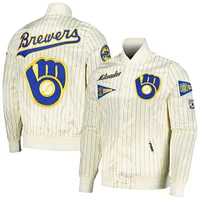 Men's Pro Standard Cream Milwaukee Brewers Cooperstown Collection Pinstripe Retro Classic Satin Full-Snap Jacket