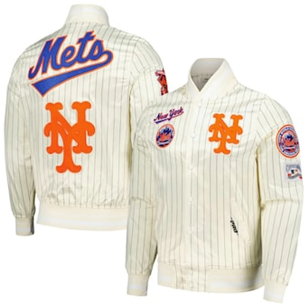 Men's Pro Standard Cream New York Mets Cooperstown Collection Pinstripe Retro Classic Satin Full-Snap Jacket