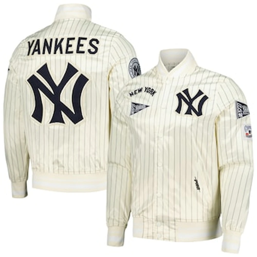 Men's Pro Standard Cream New York Yankees Cooperstown Collection Pinstripe Retro Classic Satin Full-Snap Jacket