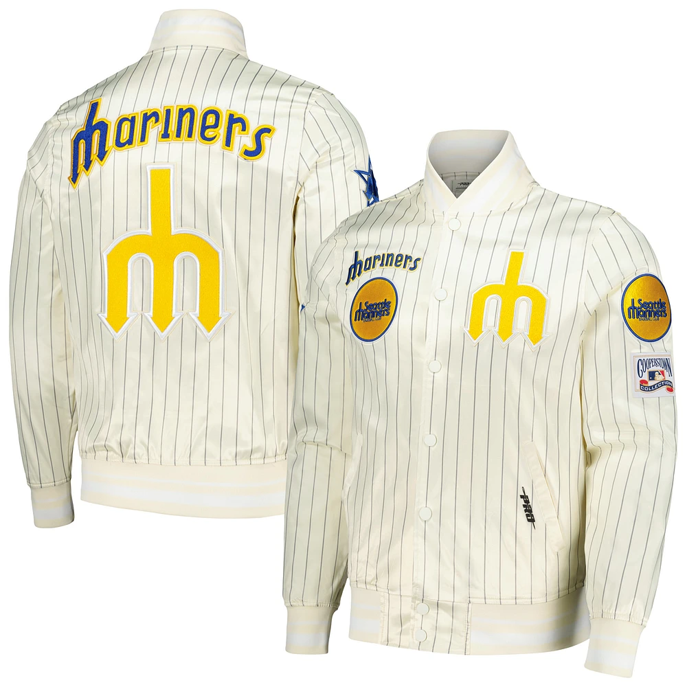 Men's Pro Standard Cream Seattle Mariners Cooperstown Collection Pinstripe Retro Classic Satin Full-Snap Jacket