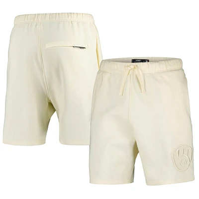 Men's Pro Standard Cream Milwaukee Brewers Neutral Fleece Shorts