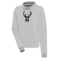 Women's Antigua  Gray Milwaukee Bucks Axe Bunker Tri-Blend Pullover Hoodie