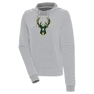 Women's Antigua  Gray Milwaukee Bucks Axe Bunker Tri-Blend Pullover Hoodie