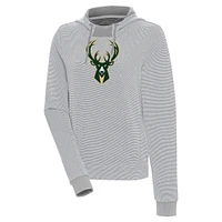 Women's Antigua  Gray Milwaukee Bucks Axe Bunker Tri-Blend Pullover Hoodie
