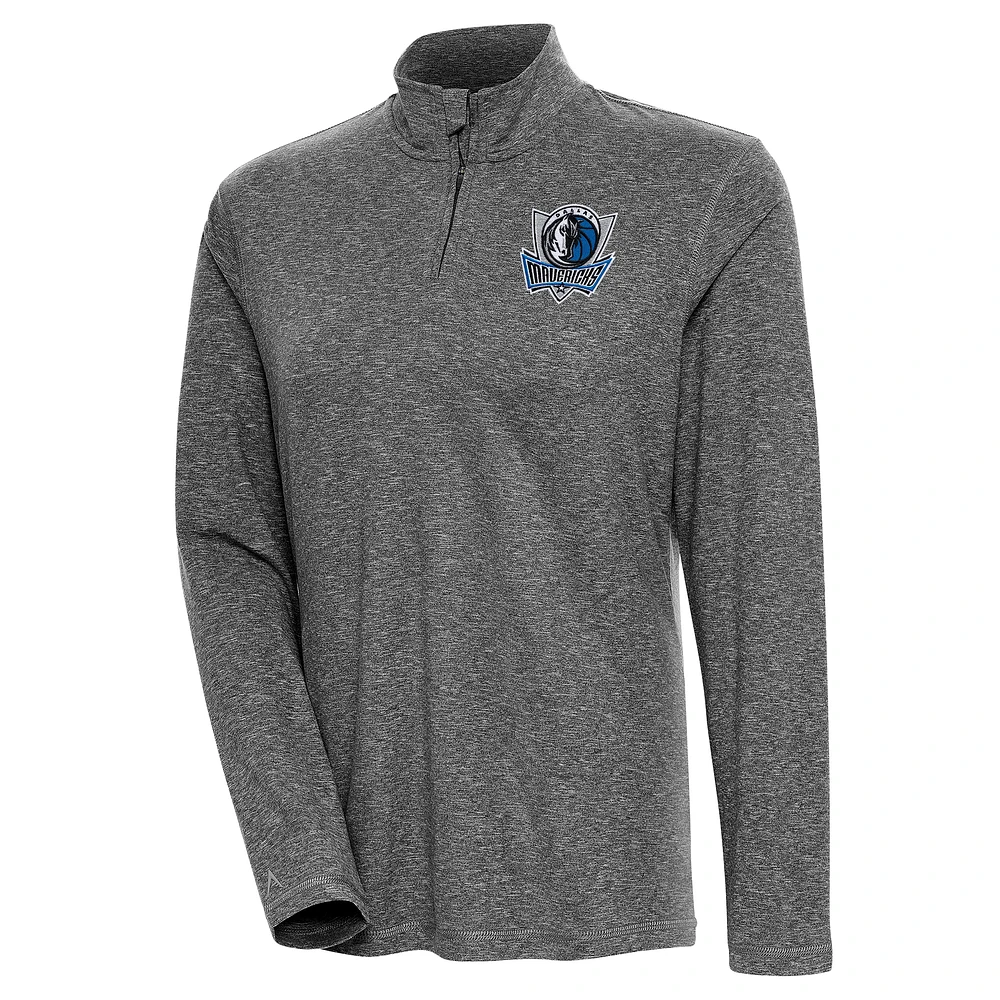 Women's Antigua Heather Black Dallas Mavericks Confront Quarter-Zip Pullover Top