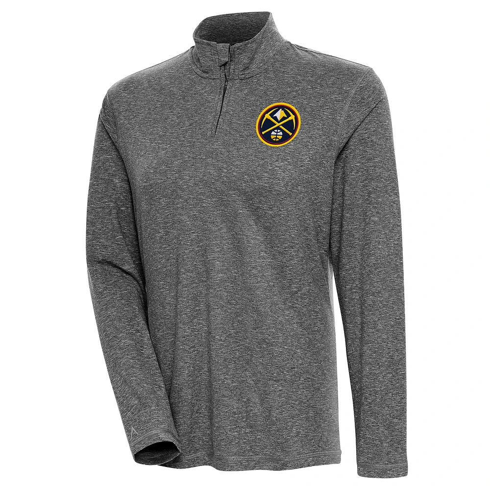 Women's Antigua Heather Black Denver Nuggets Confront Quarter-Zip Pullover Top