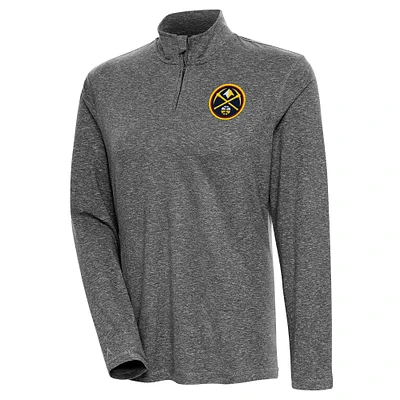 Women's Antigua  Heather Black Denver Nuggets Confront Quarter-Zip Pullover Top