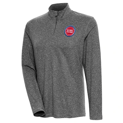 Women's Antigua  Heather Black Detroit Pistons Confront Quarter-Zip Pullover Top