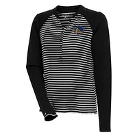 Women's Antigua  Black Golden State Warriors Maverick Long Sleeve Henley T-Shirt