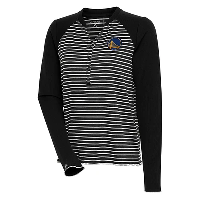 Women's Antigua  Black Golden State Warriors Maverick Long Sleeve Henley T-Shirt
