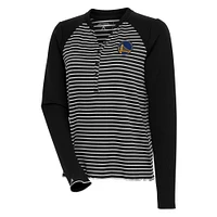 Women's Antigua  Black Golden State Warriors Maverick Long Sleeve Henley T-Shirt