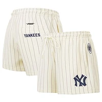 Women's Pro Standard Cream New York Yankees Cooperstown Collection Pinstripe Retro Classic Fleece Shorts