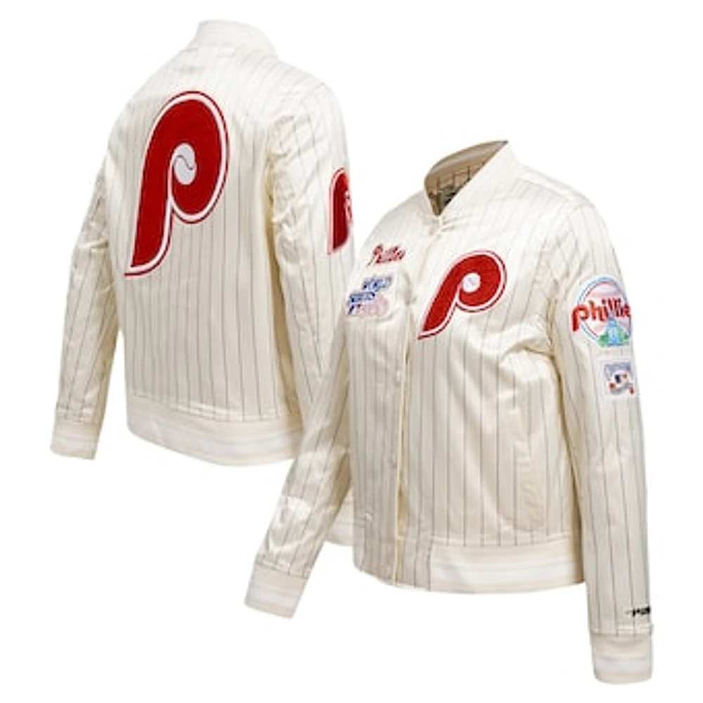 Women's Pro Standard Cream Philadelphia Phillies Cooperstown Collection Pinstripe Retro Classic Full-Button Satin Jacket