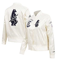Women's Pro Standard Cream Chicago Cubs Cooperstown Collection Pinstripe Retro Classic Full-Button Satin Jacket