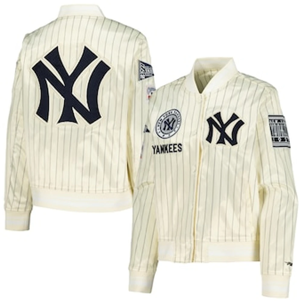 Women's Pro Standard Cream New York Yankees Cooperstown Collection Pinstripe Retro Classic Full-Button Satin Jacket