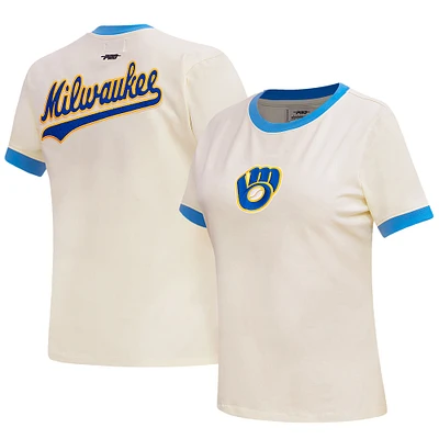 Women's Pro Standard Cream Milwaukee Brewers Retro Classic Ringer T-Shirt