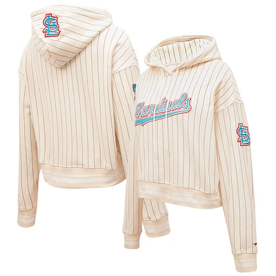 Women's Pro Standard Cream St. Louis Cardinals Pinstripe Retro Classic Cropped Pullover Hoodie