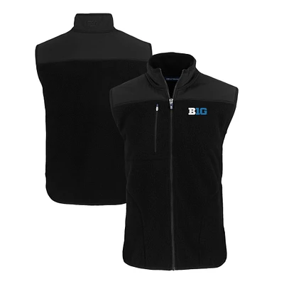 Men's Cutter & Buck  Black Big Ten Gear Helmet Cascade Eco Sherpa Fleece Full-Zip Vest